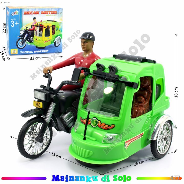 [Mainanku] Mainan Becak Motor B/O Jalan Musik Lampu