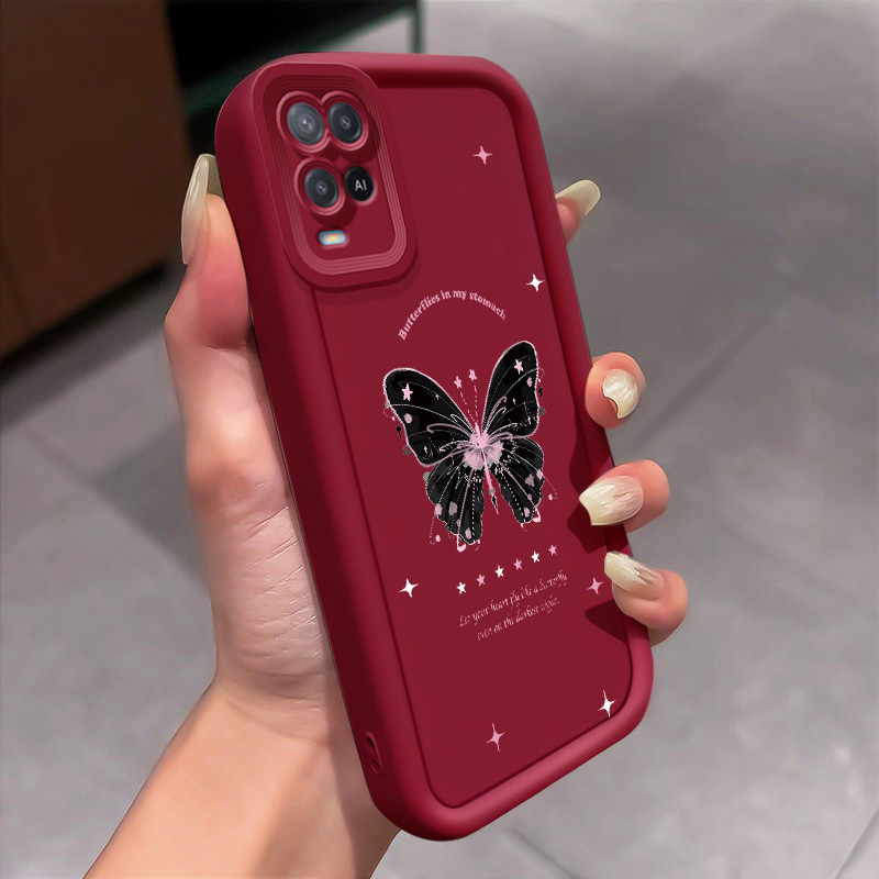 Casing Hp untuk OPPO A54 Case Purple butterfly Kasing silikon  Cesing tekstur lembut Kesing Softcase