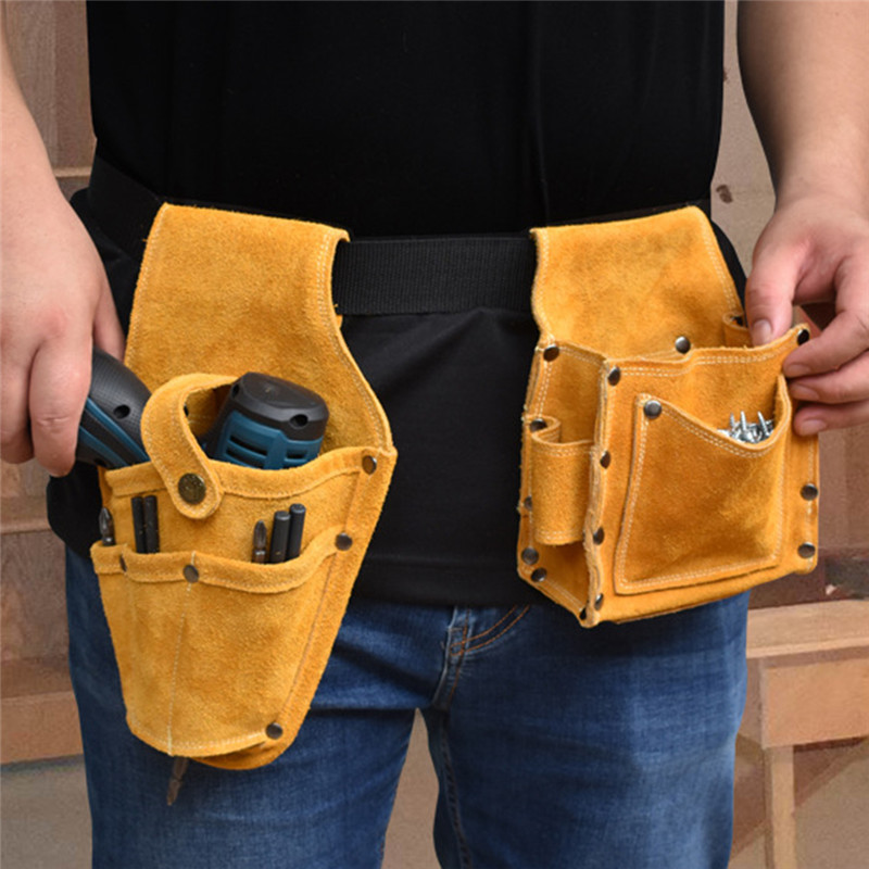 Sarung Bor Kulit Sapi Tas Alat Listrik Pinggang Alat Sabuk Pinggang Elektrik Tahan Lama Tas Kantong 