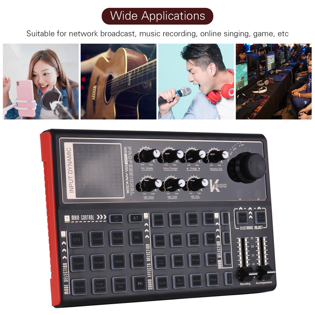 Muslady SK300 Live Sound Card External Voice Changer Audio Mixer Built-in Rechargeable Battery