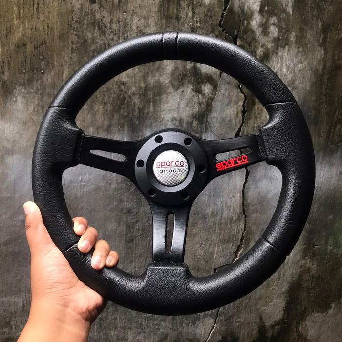 Setir mobil racing palang 3 ukuran 12 inci full hitam stiker sparco