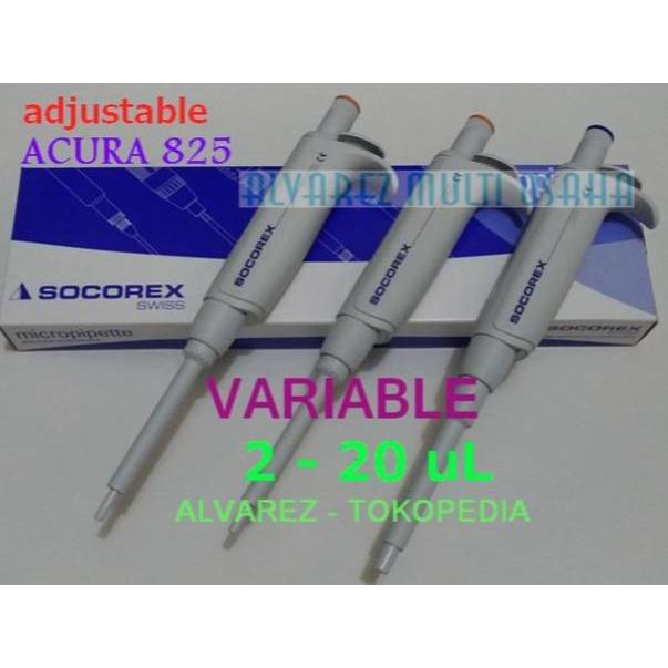 Ready Socorex Micropipet Variable Acura 825 Tipe 2 - 20 uL / Mikropipet Adjustable Socorex / Socorex