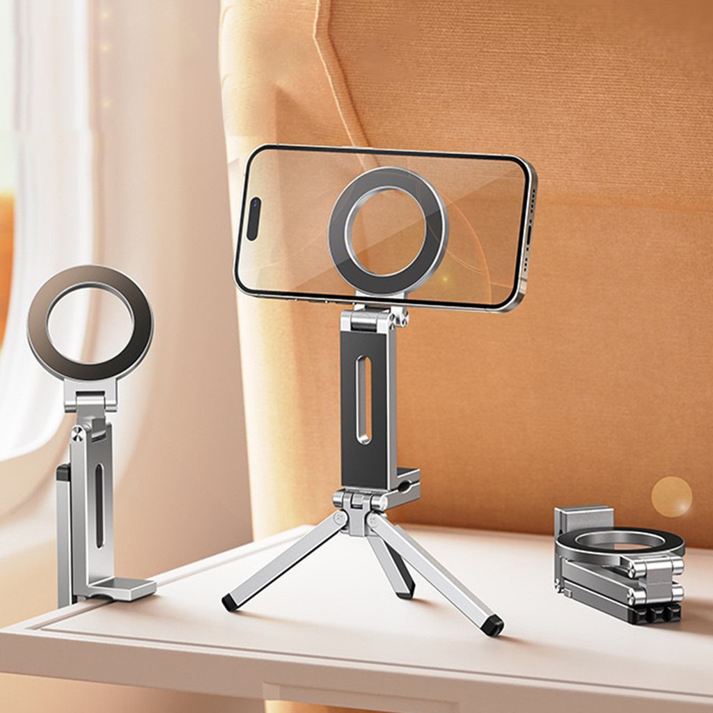 Fonken Portable Magnetic Phone Holder Aluminum Alloy 360 Rotating Foldable Tripod for