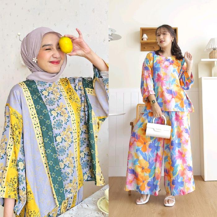 READY Nagita setelan baju Atasan dan celana kulot batik richa setelan lengan 7/8, panjang,katun