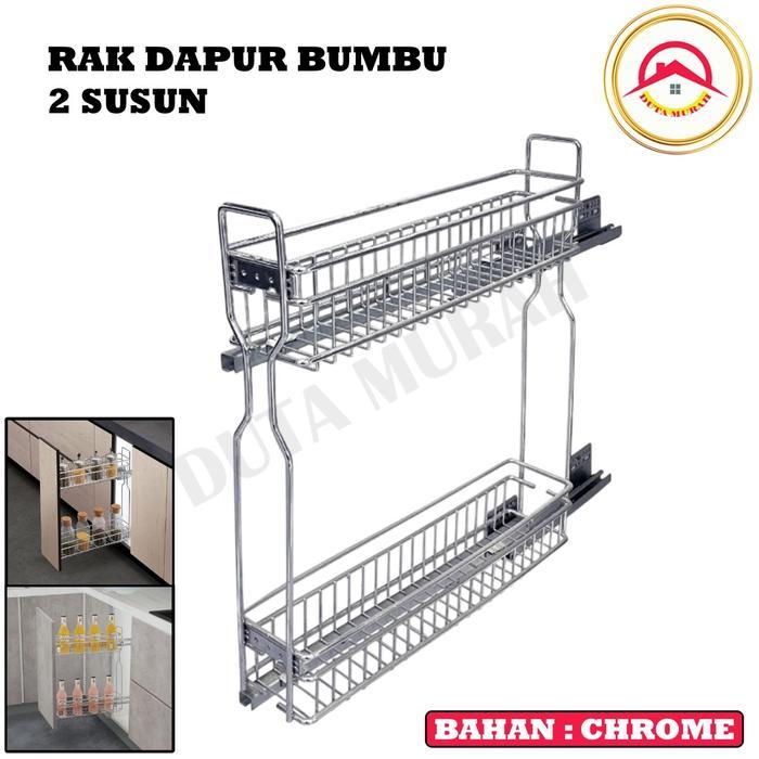 Rak Kitchen Set Dapur Rak Botol Bumbu 2 Susun Rak Serbaguna Kitchen Set Lemari Bawah Chrome stanless