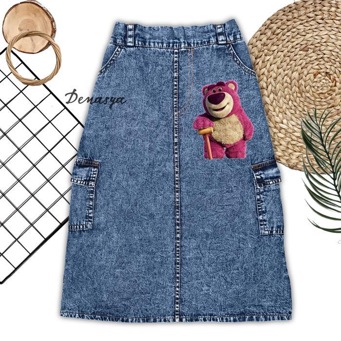 Rok Cargo Jeans Anak Kekinian / Rok Panjang Snowblue Motif Anak 2-12 Tahun / Rok Terbaru Terjamin