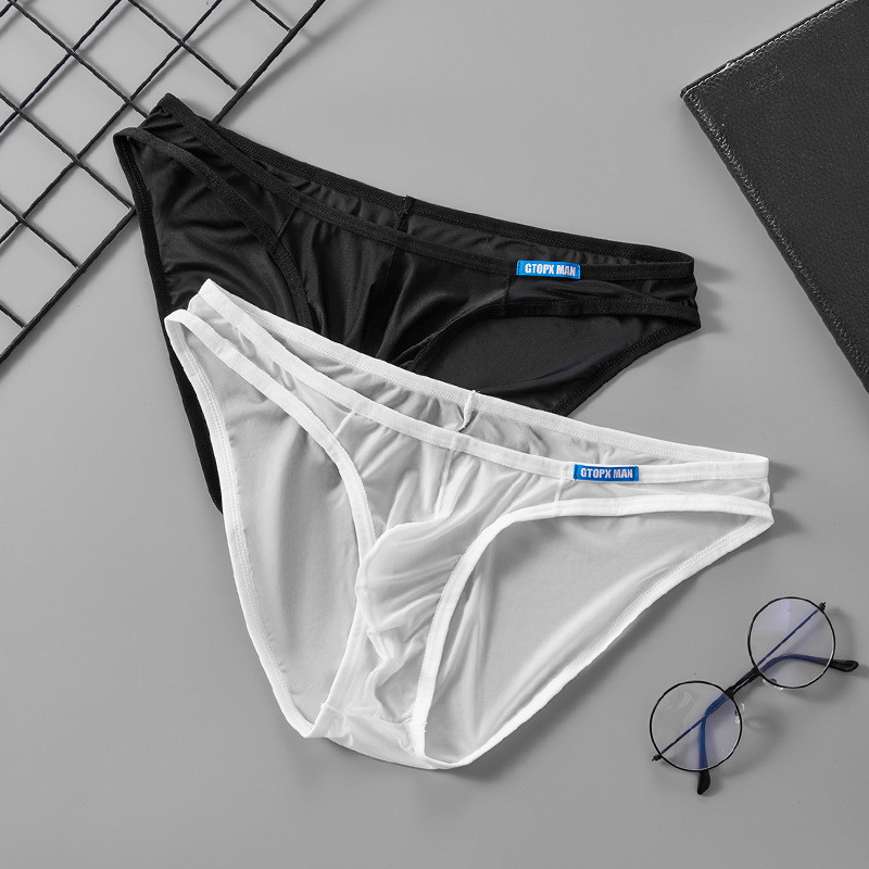 Gtopxman Underwear Men Thin Ice Silk Translucent Men Briefs U Pouch Underwear Men Ropa Interior