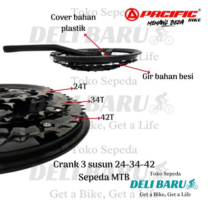 Pacific Crank Gear Tengah Chainwheel Gir 3 Susun 24 34 42T Sepeda Mtb