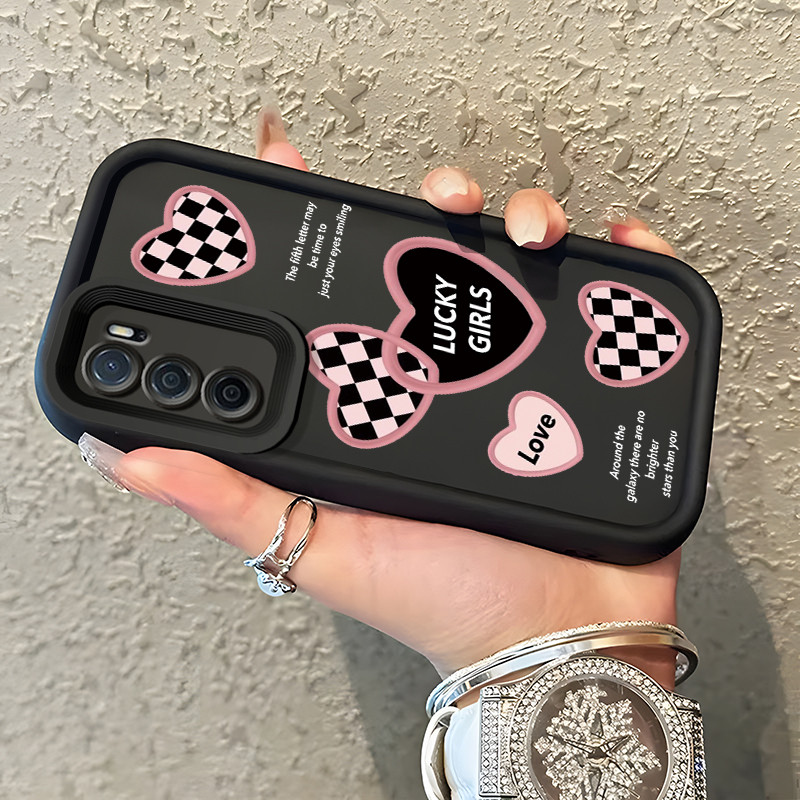 Casing Hp Untuk OPPO A16 OPPO A16s OPPO A54s Case Hati kotak-kotak hitam putih Kasing Softcase Ruang