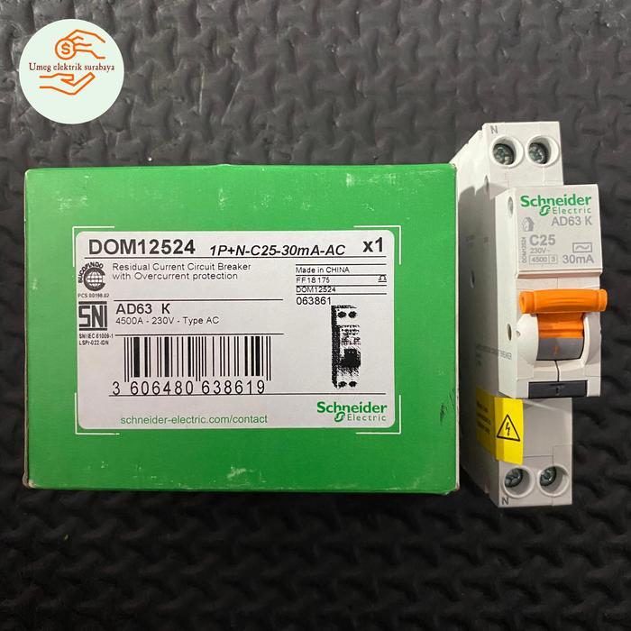 Dom12524 Rcbo Slim Schneider 1P+N 25A 30Ma Schneider Rcbo 25A Schneider