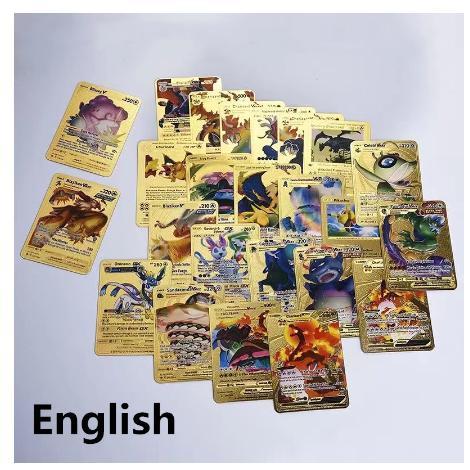 54pcs Kartu Pokemon Logam Emas Vmax GX Energy Card Collection Battle Card QDD kotak games Toys