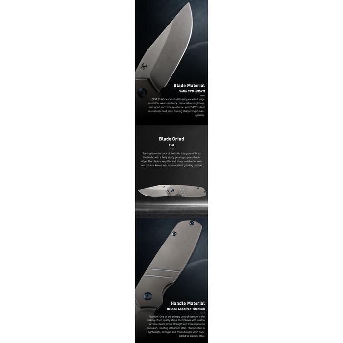 Kansept Knives Turaco K2049A3 Drint Under 3"Satin Cpm-S35Vn Folding Knife Blade With Titanium Handle