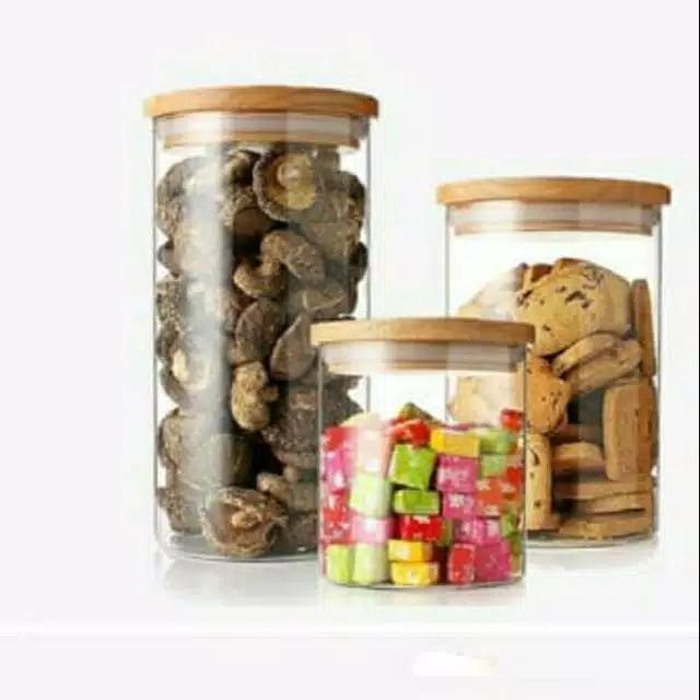 JAR TOPLES KACA KEDAP TUTUP KAYU LARGE