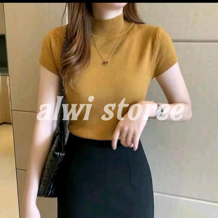 TURTLENECK Lengan Pendek / Turtleneck pendek wanita Polos