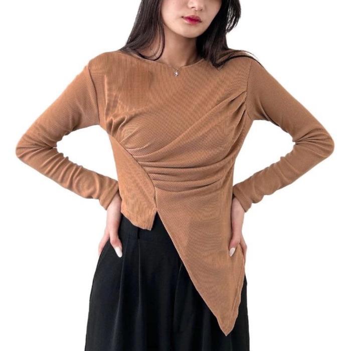 Rura Crop Top - Atasan Lengan Panjang Rib Knit Wanita - Long Sleeve Hijab Friendly - Baju Knit