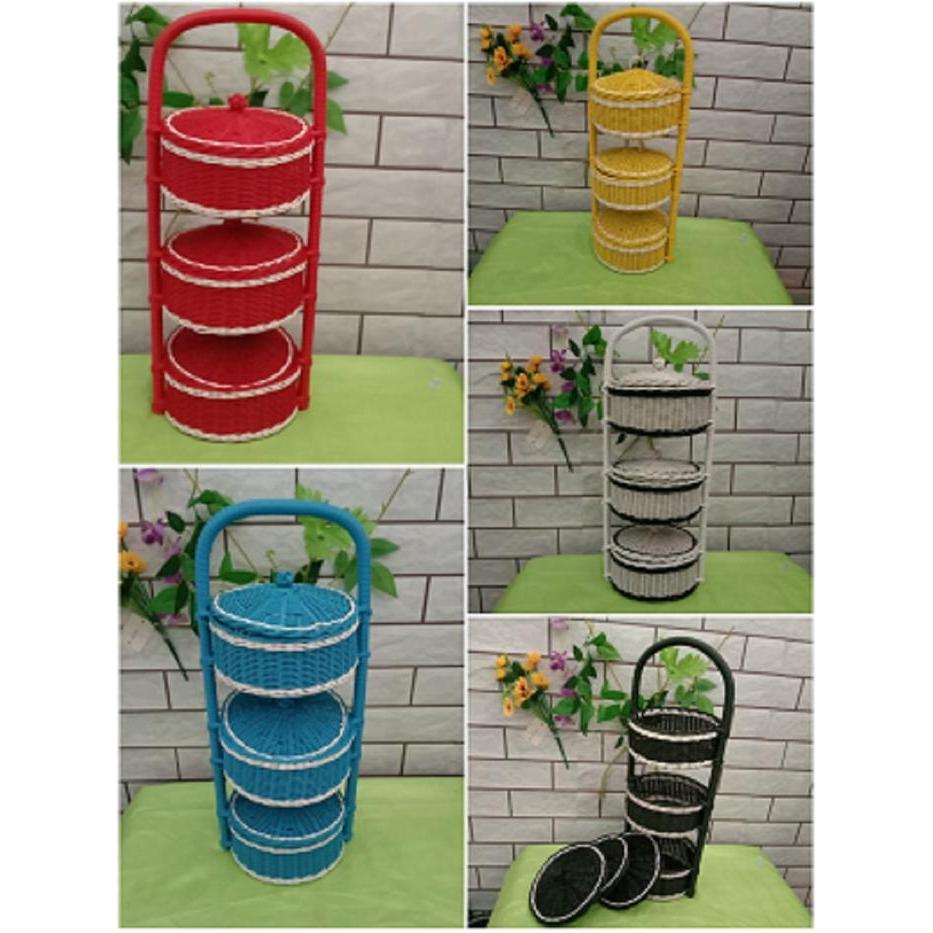 Rak Susun 3 Tempat Bumbu Dapur Tempat Bawang Rotan Keranjang Bawang Tbk