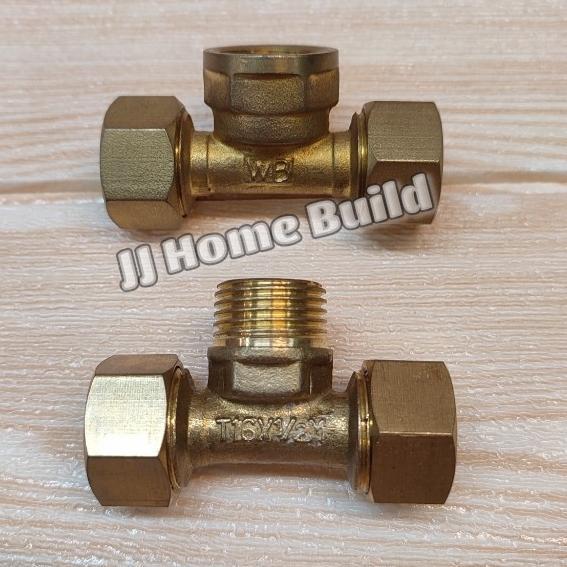 Tee / T Sok Sambung Drat Dalam/Drat Luar Pipa Air Panas Kuningan 1/2"
