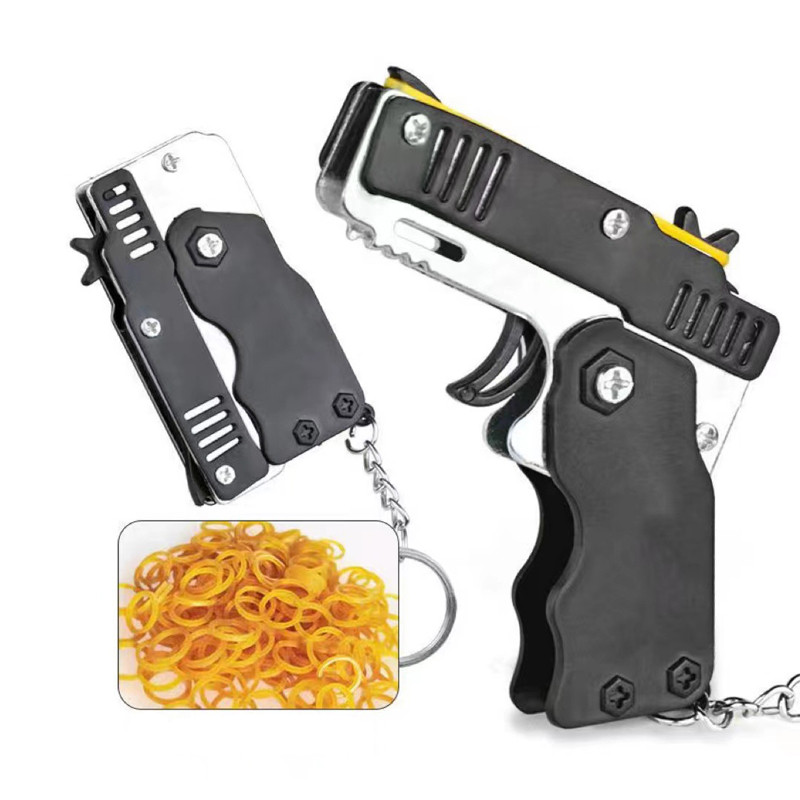 Unrsal Keychain Car Keychain Toy Gun Shooting Pistol Kid Outdoor Party Folding Metal Gun Gift Car