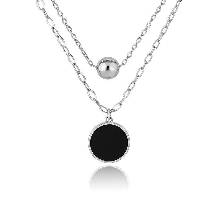 K21 Kalung Rantai Titanium Silver Black 2 Layer Lapis Emas 18 KGP