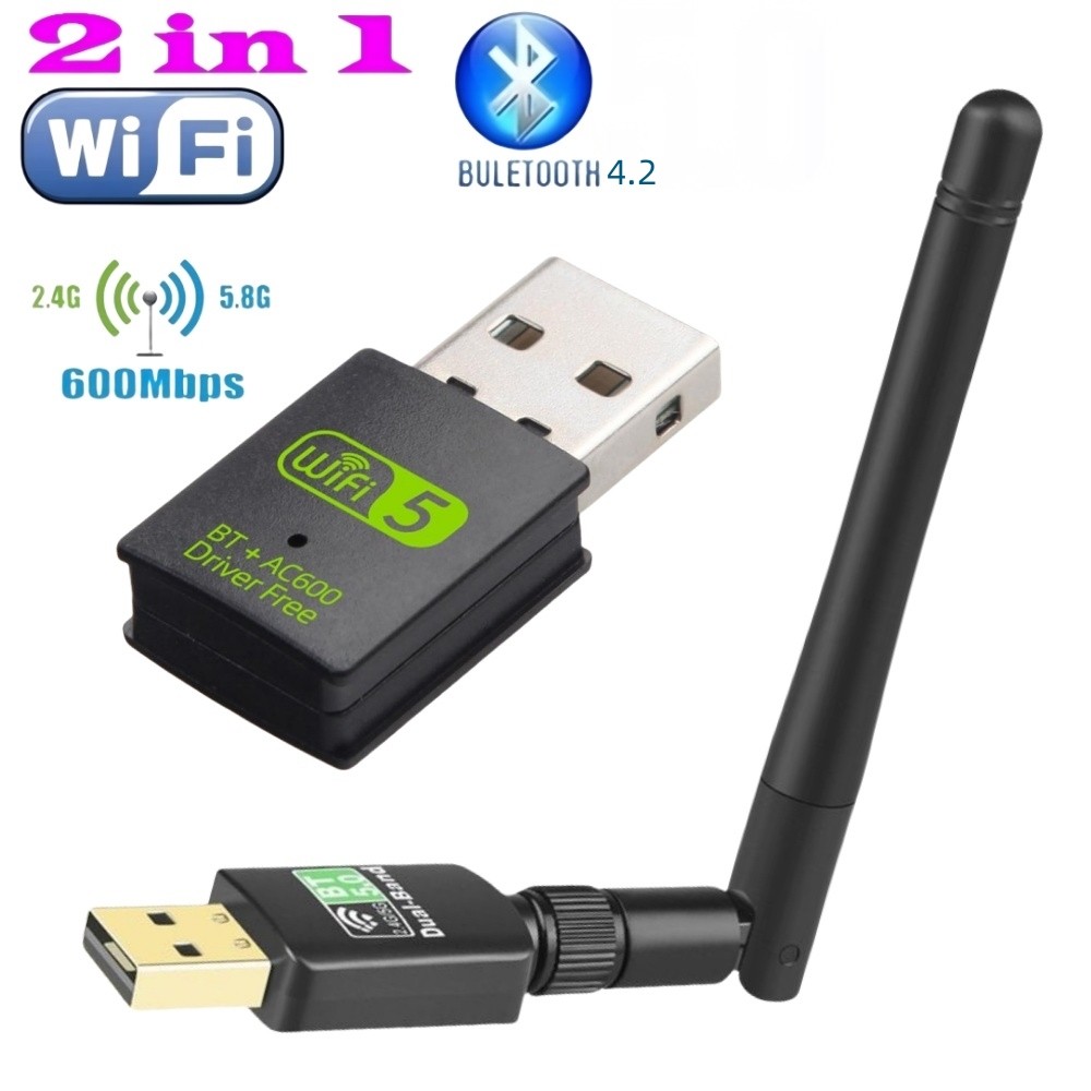 TERBARU 2 in 1 USB WiFi Bluetooth Adapter, 600Mbps Dual Band 2.4/5Ghz Wireless Network Card External