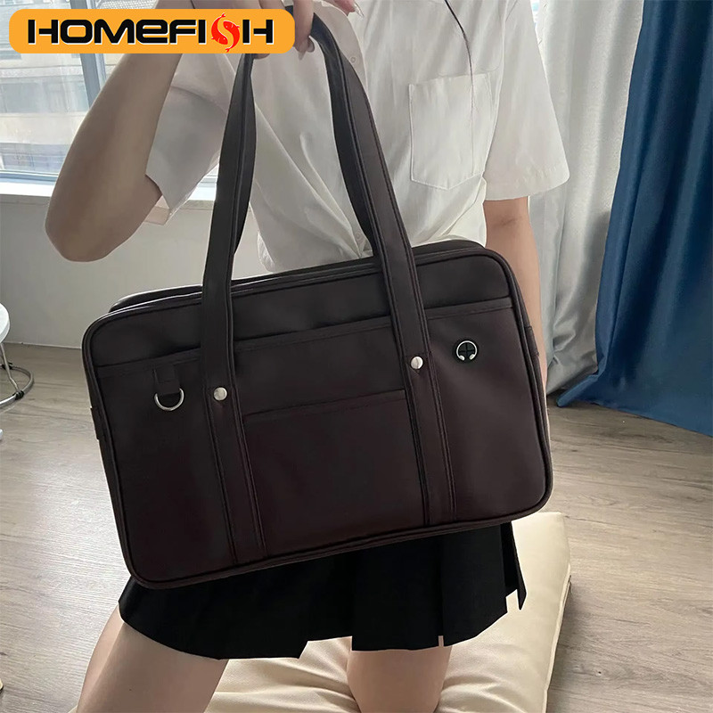 HOMEFISH Schoolbag PU Leather Japanese Wide Application Japanese Handbag Large Capacity Waterproof