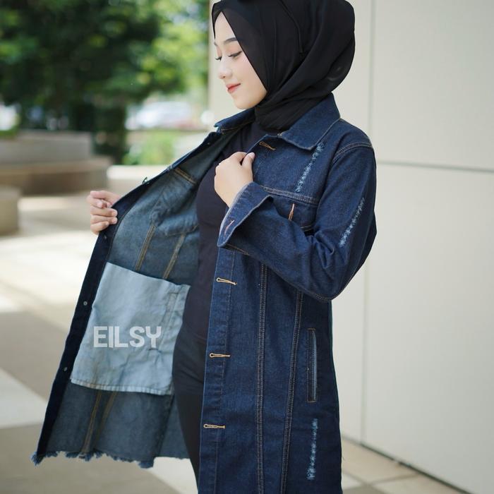 Mantel Jeans Jaket Tunik Wanita Tunik Permpuan Tunik Denim Jaket Viral Baju Tunik Wanita Terbaru