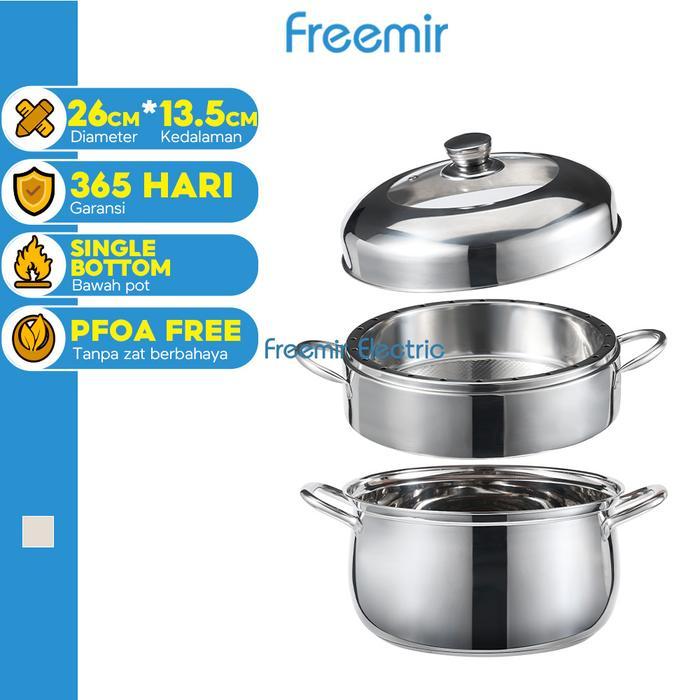[Crehom] Freemir Panci Kukus Nasi 20 Menit Kukusan 2 Susun Stainless Masak Bolu Lebih Cepat Dandang