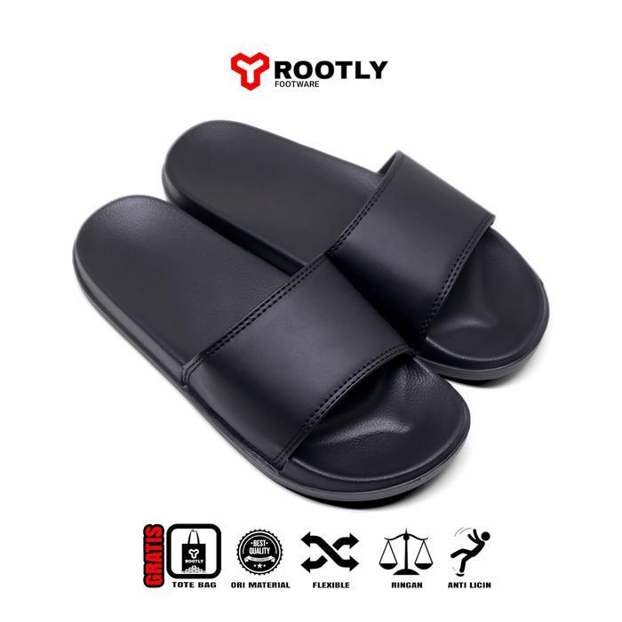 Rootly - Sandal Pria Wanita Hitam Polos Selop