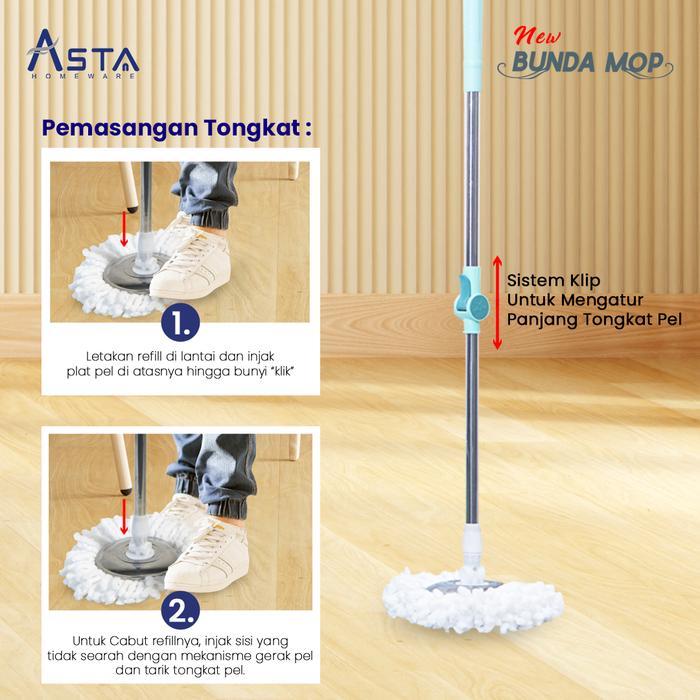 Asta Tongkat Pel Mop Set Kepala Pel Spin Mop Gagang Pel 1 set Kain Pel