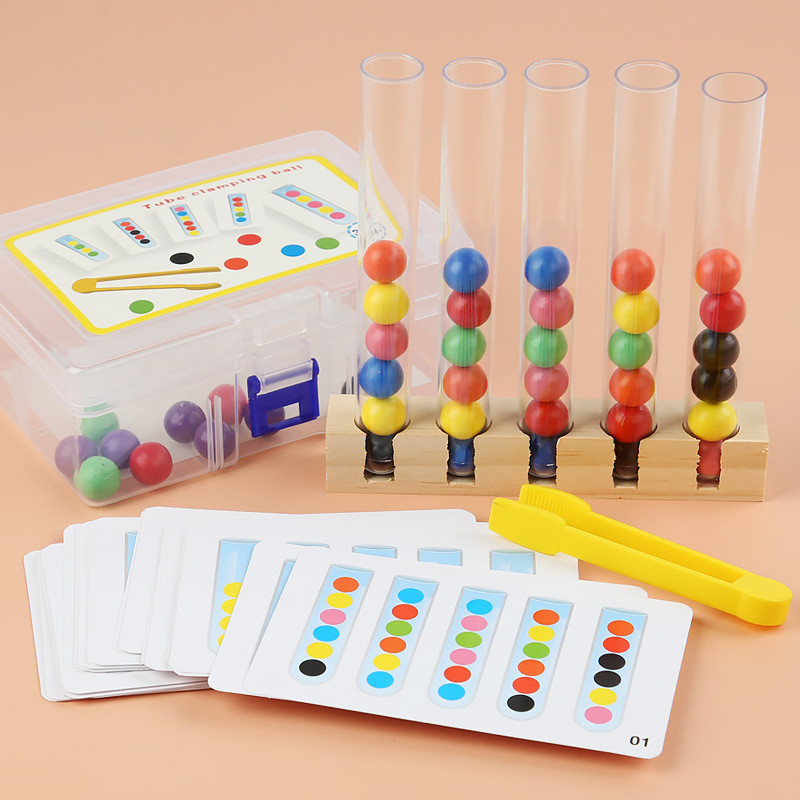 Clip Wooden Beads Test Tube Toy, Color Sorting Game, Beads Counting Fine Motor Skill Montessori Toys