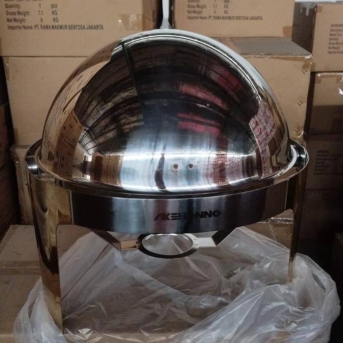 AKEBONNO -Chafing Dish Round Roll Gold/Tempat Penghangat Makan Prasmanan/Restoran Bulat Stainless