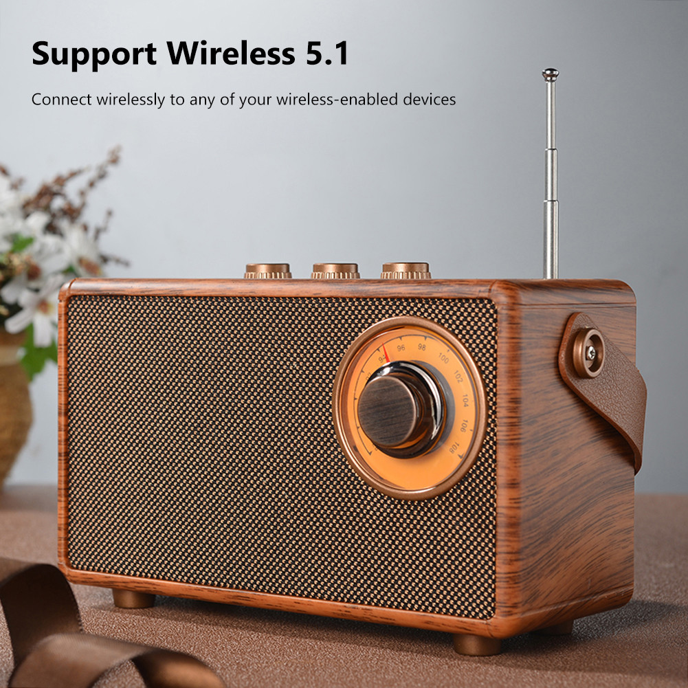 Retro Radio Speaker Creative Broadcasting Speaker Vintage Wooden Bluetooth Speaker FM Radio Support