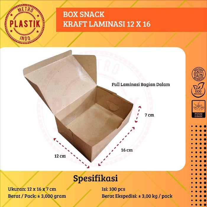 100Pcs Box Snack Dus Kraft Laminasi Coklat 12X16 / Dus Kotak Kue Roti Kraft Laminasi Coklat 12 X 16