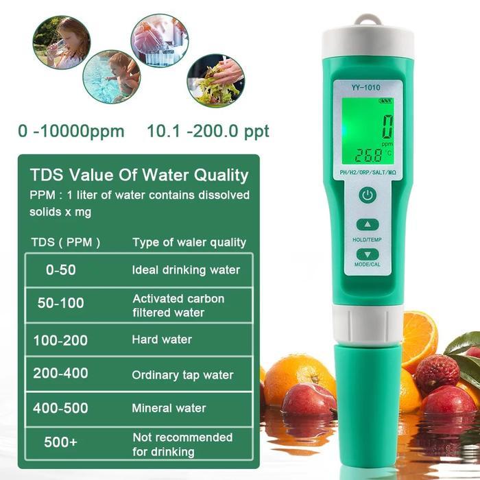 YY-1010 pH Meter TDS ORP EC Salinity H2 S.G Tester Aquarium Pool Water Test Tool Solution Fertilizer
