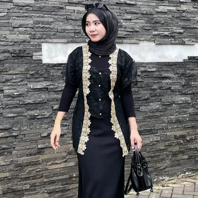 Pola Wear Zora Outer Brukat Etnik Vest Tille Kardigan Lace Outer Kebaya Kondangan Mewah - Blazer