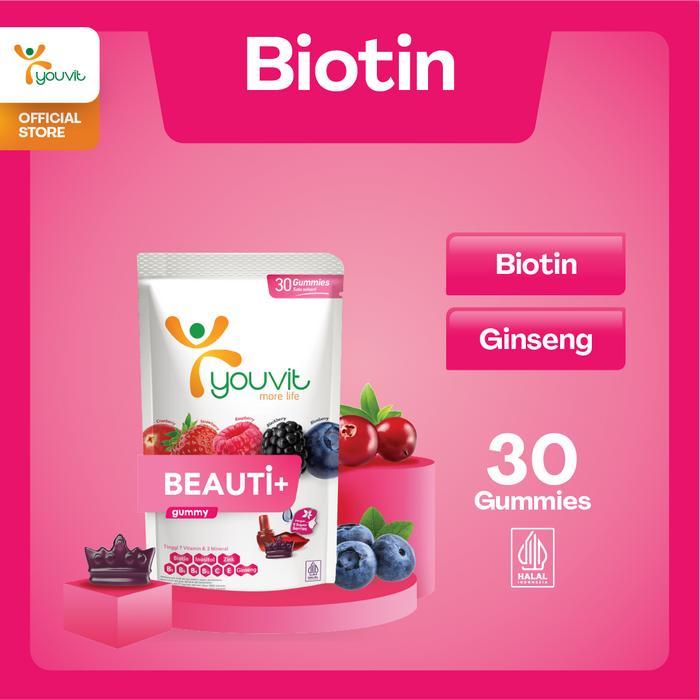 Biotin Gummy untuk Vitamin Rambut Rontok Wanita Youvit Beauti+ 30 Hari
