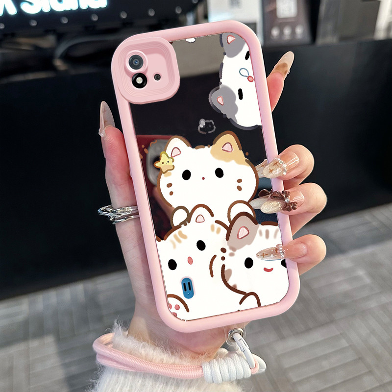 Casing Hp untuk Realme C20 C20A C11 2021 C11 2020 Case Kucing Pink Kasing Silicone cermin Softcase K