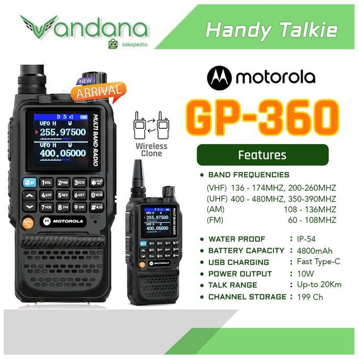 HT WALKIE TALKIE MOTOROLA GP360 MOTOROLA GP360 WALKIE TALKIE HANDHELD TAHAN AIR IP54 - BATERAI