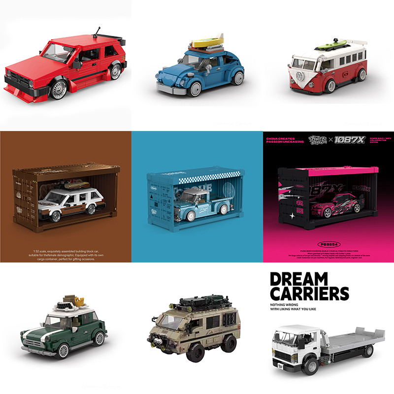 POWERBLOCK PB8801-8849 Speed Car Building Blocks Racing Car Model Camper Technical Bricks Assembly