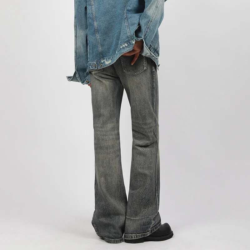IEFB New Trendy Male Jeans Flare Pants Solid Color Summer Men Wear Washed Bottoms High Street Men