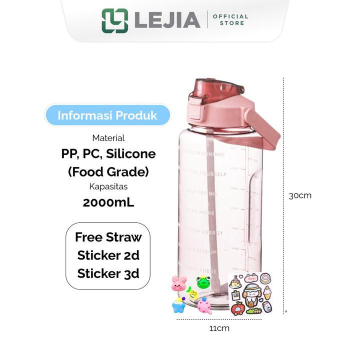 Botol Minum Motivasi Transparan 2000ML 2 Liter Botol Penanda Waktu Botol Minum Viral