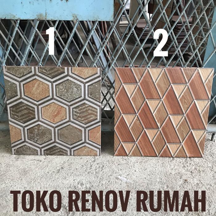 Keramik lantai 40x40 kasar motif kayu/ keramik teras/ keramik hexagon