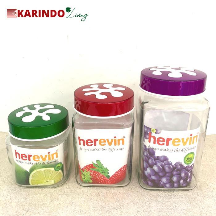 Toples Kaca Canister Square Mix Color Herevin