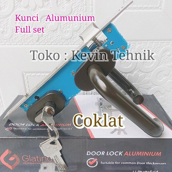 Kunci Pintu Alumunium Set Coklat, Kunci Handle Alumunium Set Coklat