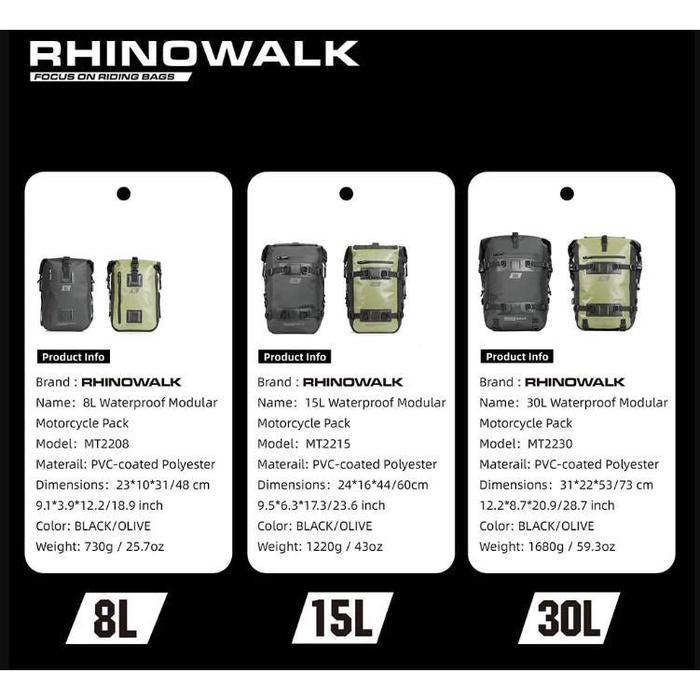 TAS MOTOR RHINOWALK MT2208 MOTORCYCLE PANNIER 8/15/30L WATERPROOF