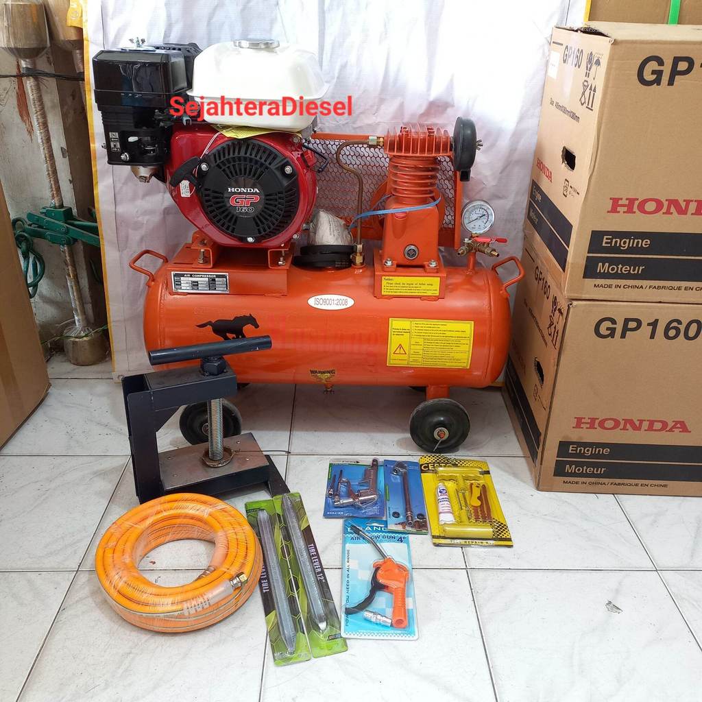 Kompresor MUSTANG 1/4hp+Mesin HONDA Bensin Gx160+Tambal Ban