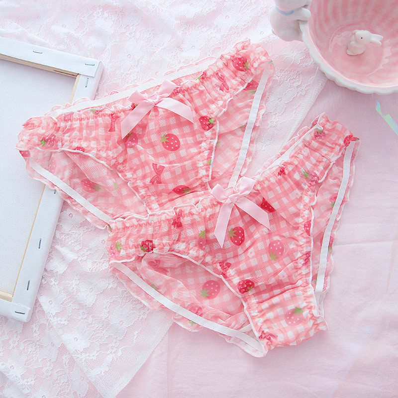 Cute School Girl Strawberry Panties Sexy Mesh Breathable Underwear Japanese Kawaii Lolita Intimate