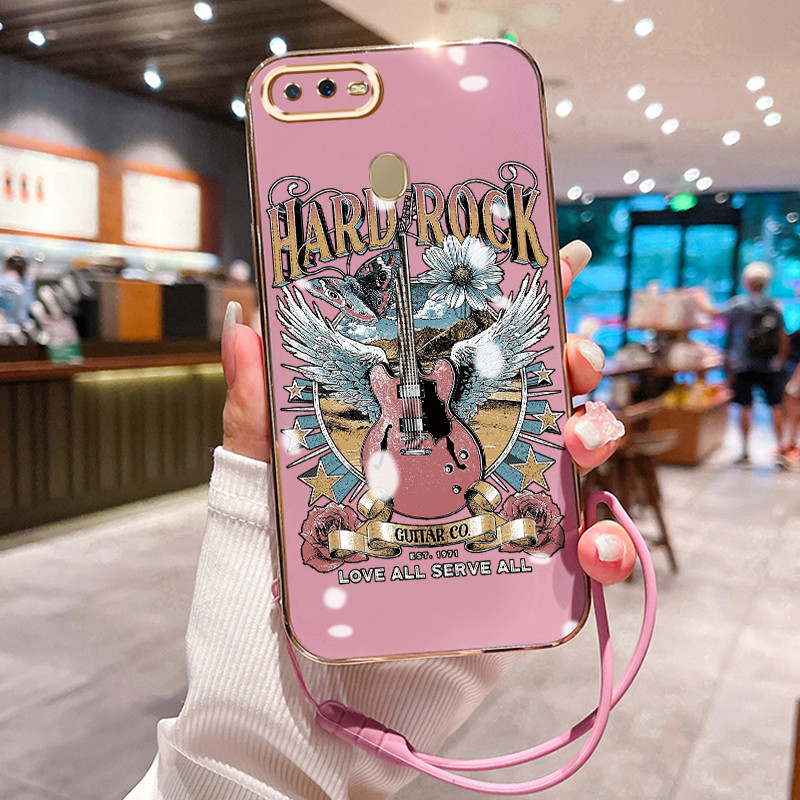 Casing Hp Untuk OPPO A7 A5s A12 A12s A11k Case Gitar gaya rock Penyepuhan Cesing silikon Kasing Soft