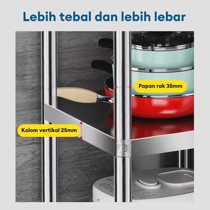 Rak Dapur Stainless Steel Serbaguna Rak penyimpanan Rak Roda Serbaguna
