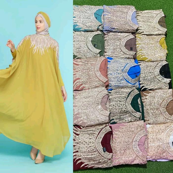 zeni AYJONA - KAFTAN CLEO FULL BORDIR - FREE INNER GAMIS DAN TURBAN - BATWING KALONG OVERSIZE MEWAH